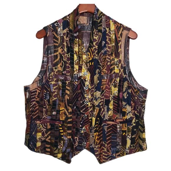 NADYA Art to Wear Reversible Patchwork Batik Vest M-L Whimsical. One Of A Kind - Picture 4 of 15